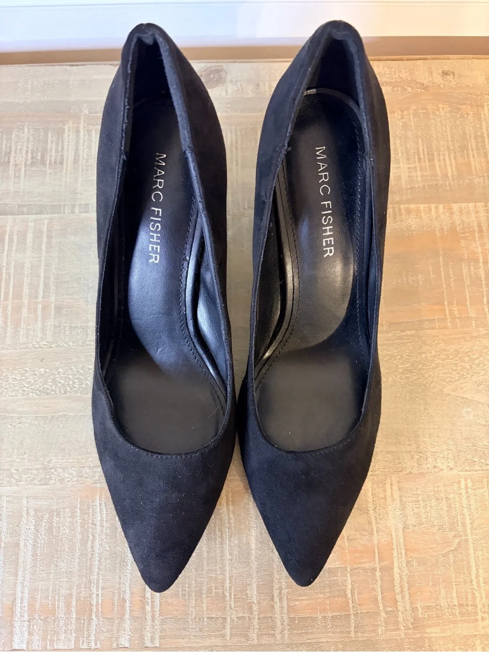 Marc Fisher Women’s Black Suede Pointy Toe Block Heel Pumps, Size 6.5